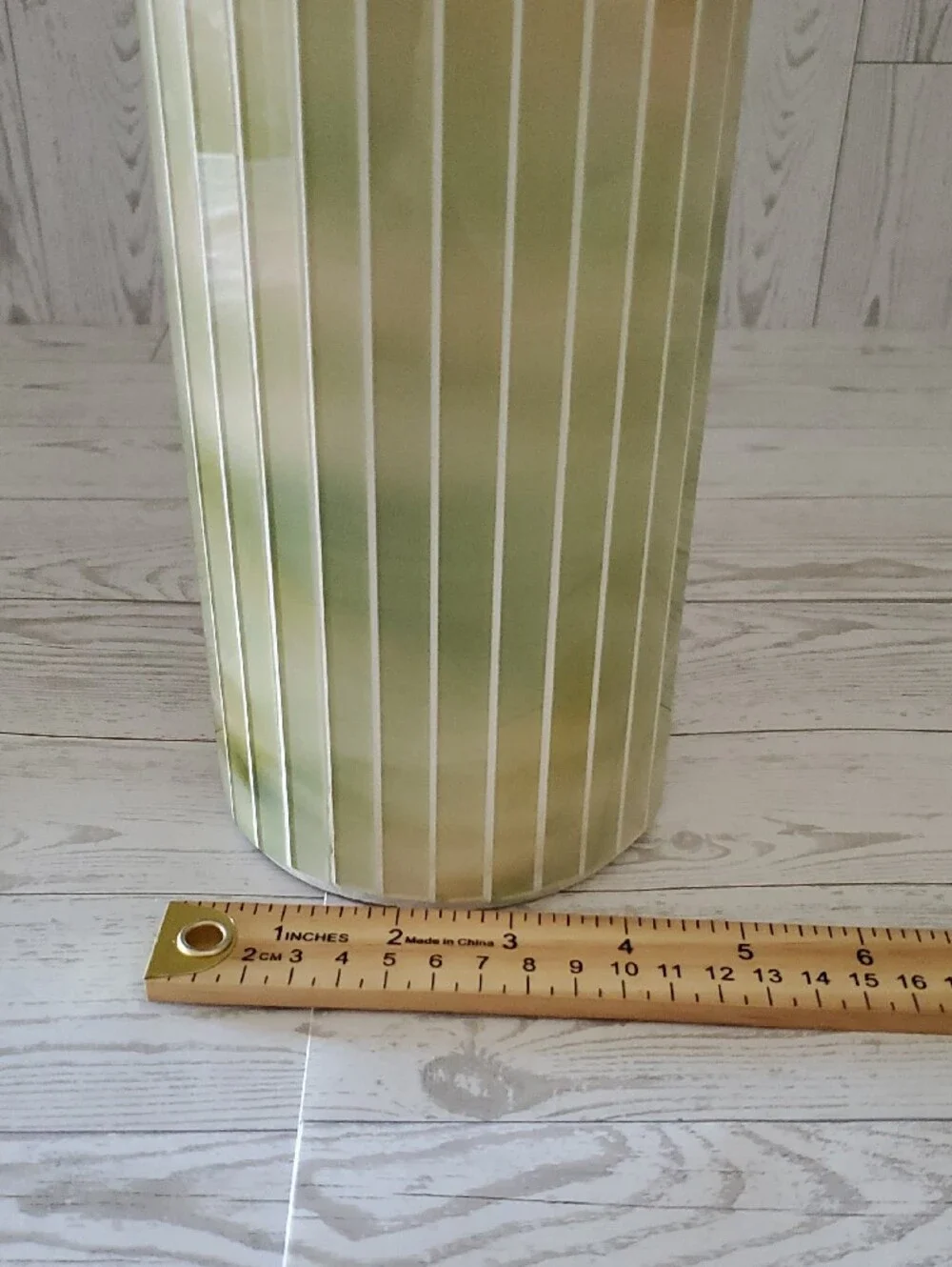 Green & Pink Vertical Striped Glass Vase
